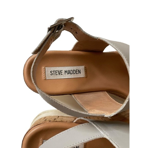 Steve Madden Brenda Light Grey Strap Cork Wedge Chunky Sandal 7.5 - Picture 7 of 9
